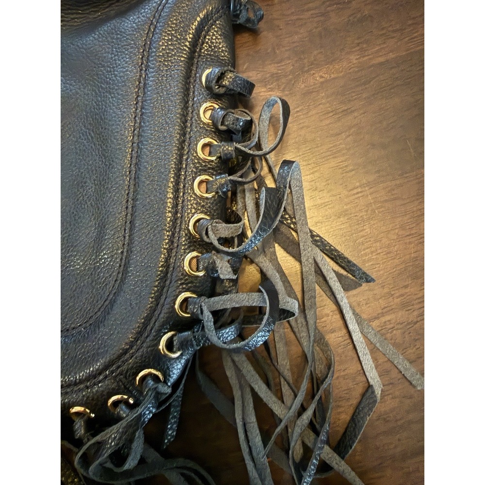 Lauren Ralph Lauren Fringe Fleetwood Hobo Bag Purse Black Leather  Bohemian - Picture 3 of 15